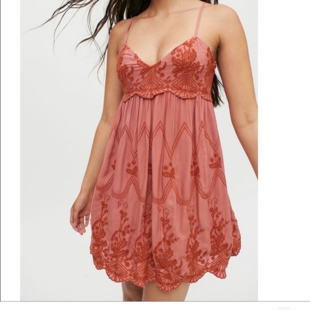 Urban Outfitters Terracotta Rose Embroidered Empire Waist Mini Dress Small